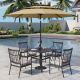 PHI VILLA 6-Piece Metal Patio Outdoor Dining Set with Beige Cushions and Umbrella THD6-060134409M