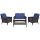 INMITOM 4-Piece Wicker Patio Conversation Set with Blue Cushions and Glass-Top Coffee Table HD-FCA-A-Z02
