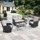 Gymojoy Carlos Black 5-Piece Glider Set Wicker Patio Conversation Set Outdoor Swivel Chair Set with Beige Cushion Guard Cushions GM-BL12G2050-2