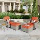 weaxty W Tulip E 5-Piece Wicker Swivel Outdoor Rocking Chairs Patio Conversation Set with Red Cushions YZPAD80C5