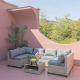Sudzendf Beige 7-Piece Wicker Outdoor Patio Conversation Set Sectional Sofa with Gray Cushions and Glass-top Coffee Table 4334W0003