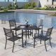 PHI VILLA 5-Piece Metal Outdoor Patio Dining Set with Slat Round Table and Elegant Stackable Chairs THD5-059N-119