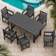 TenKa Black 7-Piece HDPE Plastic Rectangle Table Outdoor Dining Set with Umbrella Hole All Weather Patio Dining Set HWZY-702-11