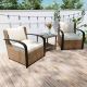 INMITOM 3-Piece Patio Wicker Conversation Set with Beige Cushions and Side Table HD-FNY-EA-Y01