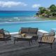 Sudzendf 4-Piece Black Wicker Patio Conversation Set with Beige Cushions with Washable Gray Cushion and Tempered Glass Tabletop LIL.0094