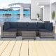 Unbranded 7 Pieces All Weather Wicker Patio Conversation Set Outdoor Sectional Sofa with Navy Blue Cushions for Garden Backyard LV-477