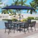 PHI VILLA 8-Piece Metal Patio Outdoor Dining Set with Stackable Chairs and Umbrella THDD8-32613510Z
