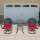 Willit Isabella 3-Piece Cast Aluminum Patio Outdoor Dining Set with Round Dining Table, 2 Swivel Chairs and 2 Red Cushions SL-6008SC2&1030