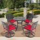 Willit Isabella 5-Piece Cast Aluminum Patio Outdoor Dining Set with Round Dining Table, 4 Swivel Chairs and 4 Red Cushions SL-6008SC4&1030