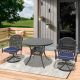 Willit Vintage 3-Piece Cast Aluminum Patio Outdoor Dining Set with Round Dining Table, 2 Swivel Chairs and 2 Blue Cushions SL-6012SC2&1149