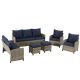 Zeus & Ruta 6-Piece Gray Wicker Outdoor Conversation Set with Navy Blue Cushions for Garden Backyard FA8-94