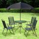 Sudzendf Black 6-Piece Metal Outdoor Dining Set with Umbrella, 4 Folding Dining Chairs and Round Glass Table for Garden, Backyard 4498P0910