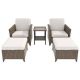 INMITOM 5-Piece Outdoor Wicker Conversation Set with Beige Cushions, Footstool. Side Table HD1-FTX-ACF-Z01