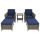 INMITOM 5-Piece Outdoor Wicker Conversation Set with Blue Cushions, Footstool. Side Table HD1-FTX-ACF-Z02