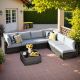 HOOOWOOO Helene Gray 7-Piece Wicker Outdoor Furniture Patio Conversation Sectional Sofa Set with Light Grey Cushions HOOP407