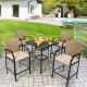 Clihome 5-Piece Wood Bar Height Outdoor Rattan Bistro Bar Stool Table Set with Cushions CL-NP10141+