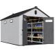 Unbranded Outdoor 8 ft. W x 12 ft. D Storage Plastic Resin Shed with Black Pitched Apex Roof, Vent,Door,Floor (96 sq. ft.),Grey JY11301