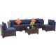 Unbranded Elegant 7-Piece Wicker Patio Conversation Set with Blue Cushions Outdoor Set-43