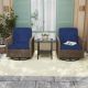 INMITOM 3-Piece Patio Wicker Conversation Set with Blue Cushions and Side Table HD1-FTX-BF-Z02