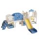 Bon Furni 11-in-1 Blue and Yellow HDPE Indoor and Outdoor Baby Slide Playset with Swing and Basketball Hoop LMT0066C