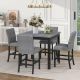 Zeus & Ruta 5-Piece Black Rubber Wood Outdoor Dining Set with 4 Upholstered High-back Chairs and Gray Cushions FA8-175