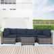 Zeus & Ruta 7 Pieces Brown Wicker Patio Conversation Set Sofa set with Blue Cushions, 1 Coffee Table W1206-CY21