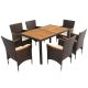 Unbranded 7 Piece Wicker Outdoor Dining Set, Patio Armrest Chairs with Dining Table and Beige Cushions for Garden Backyard LV-599