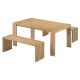 Unbranded 3 Pieces Wood Outdoor Dining Set, Farmhouse Style Dining Table and 2 Benches, Natural Wood Wash LV-600