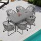 Pellebant 7-Piece Wicker Metal Aluminum Rectangular Outdoor Dining Set with Gray Cushion PB-DC5021GRY-7