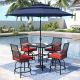 PHI VILLA 6-Piece Metal Patio Bar Height Outdoor Dining Set with Red Cushions and Umbrella THD6-500140809Z