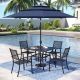 PHI VILLA 6-Piece Metal Patio Outdoor Dining Set with Square Table and Umbrella THD6-S05960109Z