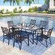 PHI VILLA 7-Piece Metal Outdoor Dining Set with Modern Stackable Chairs THD7-S7-45502