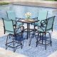 PHI VILLA 5-Piece Metal Bar Height Outdoor Dining Set with Sling Swivel Chairs THD5-SB5-10009