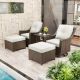 INMITOM 5-Piece Outdoor Wicker Conversation Set with Beige Cushions, Footstool. Side Table HD1-FHD-AD-Z01