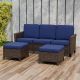 EAGLE PEAK 3-Piece Mix Brown Wicker Patio Conversation Set Wide Armrest 3-Seat Sofa Set with Blue Cushions, Ottomans EP-FTX-AE-Z02
