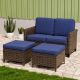 EAGLE PEAK 3-Piece Mix Brown Wicker Patio Conversation Set Wide Armrest Loveseat Set with Blue Cushions, Ottomans EP-FTX-AD-Z02