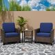 EAGLE PEAK 3-Piece Mix Brown Wicker Patio Conversation Set Wide Armrest Chair Set with Blue Cushions, 2-Tier Side Table EP-FTX-CF-Z02