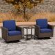 EAGLE PEAK 3-Piece Mix Brown Wicker Patio Conversation Set Wide Armrest Swivel Chair Set with Blue Cushions, 2-Tier Side Table EP-FTX-BF-Z02