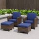 EAGLE PEAK 4-Piece Mix Brown Wicker Patio Conversation Set Wide Armrest Dining Chair Set with Blue Cushions, Ottomans EP-FTX-AC-Z02