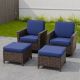 EAGLE PEAK 4-Piece Mix Brown Wicker Patio Conversation Set Wide Armrest Swivel Chair Set with Blue Cushions, Ottomans EP-FTX-AB-Z02