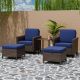 EAGLE PEAK 5-Piece Mix Brown Wicker Patio Conversation Set Wide Armrest Chair Set with Blue Cushions, Ottomans, Side Table EP-FTX-ACF-Z02