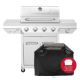 Nexgrill 4 Burner Stainless Steel Propane Gas Grill with Side Burner and PVC Cover Bundle 300-10110