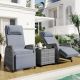 AUTMOON Outdoor Wicker Adjustable Lounge Chair for 2, 3-Piece Rattan Patio Conversation Set with Gray Cushions WY000325AAE