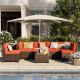 Unbranded 7-Piece Brown Wicker Patio Conversation Set with Orange Cushions VQHWTZ093CS-MVQ