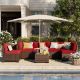 Unbranded 7-Piece Brown Wicker Patio Conversation Set with Red Cushions VQHWTZ093HSMVQ