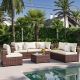 Unbranded 7-Piece Wicker Patio Conversation Sectional Seating Set with Cream Cushions VQHWTZ018NB-MVQ