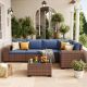 Unbranded 6-Pieces Outdoor Brown Wicker Patio Conversation Set With Navy Cushions VQHWTZ092ZL-MVQ