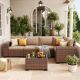 Unbranded 6 Pieces Outdoor Brown Wicker Patio Conversation Set With Khaki Cushions VQHWTZ092ZK-MVQ
