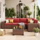 Unbranded 6-Pieces Brown Wicker Patio Conversation Set With Red Cushions VQHWTZ092ZR-MVQ