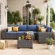 Unbranded 6 Pieces Outdoor Gray Wicker Patio Conversation Set With Navy Cushions VQHWTZ092HL-MVQ